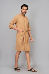 Waffle Cotton Premium Plain Style Unisex Bathrobe - Free Size