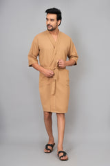 Waffle Cotton Premium Plain Style Unisex Bathrobe - Free Size