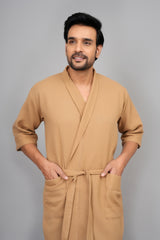 Waffle Cotton Premium Plain Style Unisex Bathrobe - Free Size