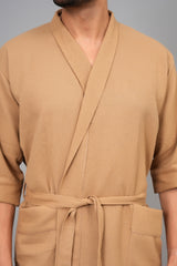 Waffle Cotton Premium Plain Style Unisex Bathrobe - Free Size