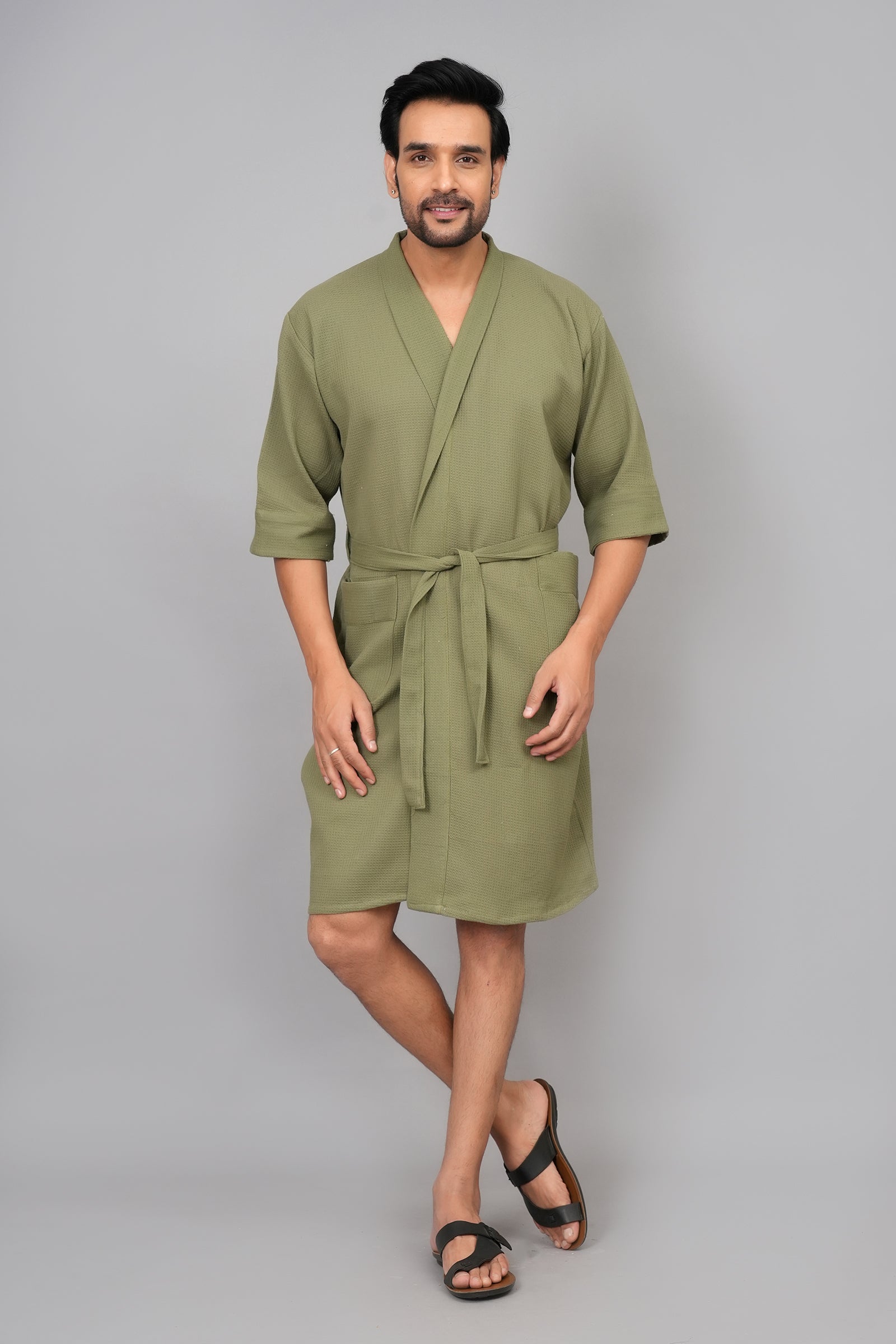 Waffle Cotton Premium Plain Style Unisex Bathrobe - Free Size