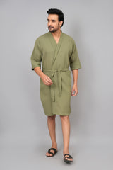 Waffle Cotton Premium Plain Style Unisex Bathrobe - Free Size
