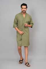 Waffle Cotton Premium Plain Style Unisex Bathrobe - Free Size