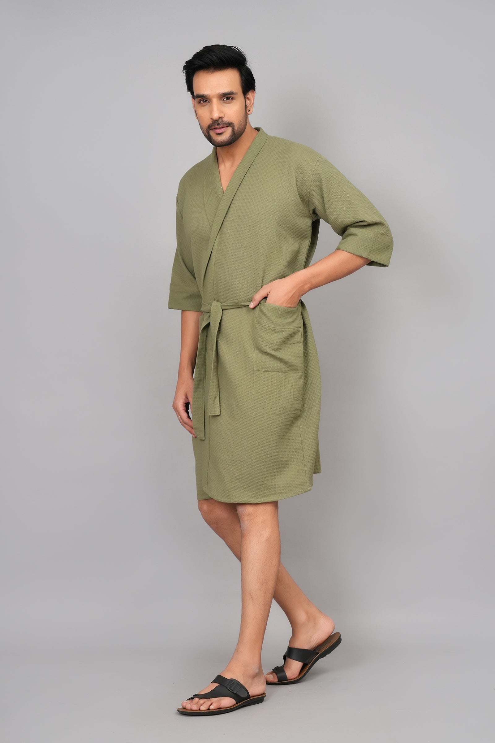 Waffle Cotton Premium Plain Style Unisex Bathrobe - Free Size