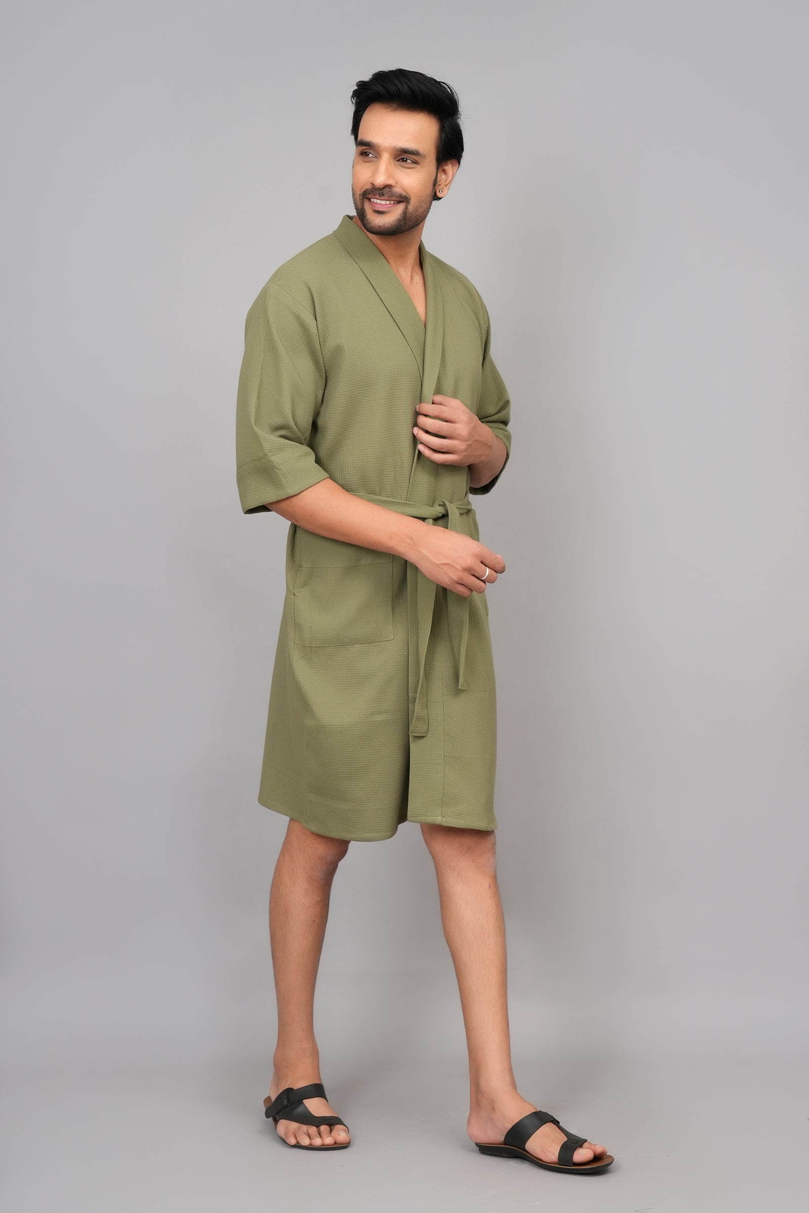 Waffle Cotton Premium Plain Style Unisex Bathrobe - Free Size