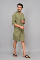 Waffle Cotton Premium Plain Style Unisex Bathrobe - Free Size