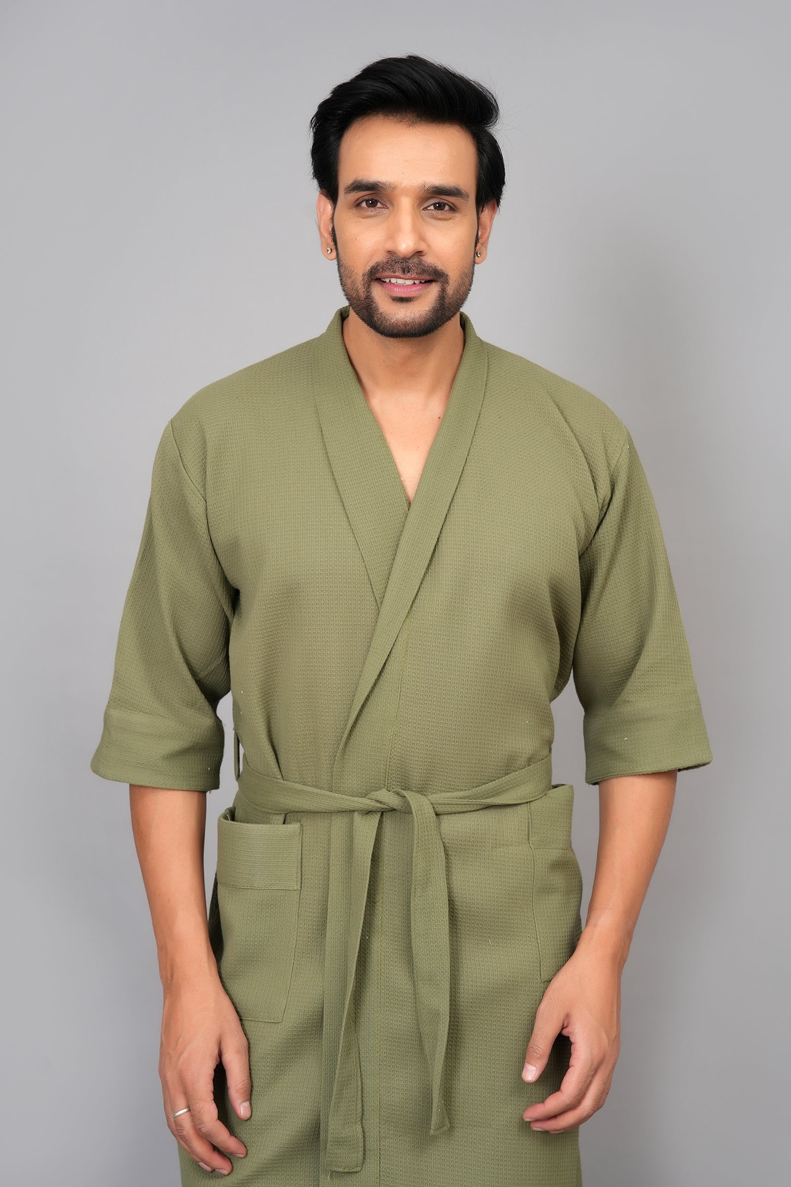 Waffle Cotton Premium Plain Style Unisex Bathrobe - Free Size