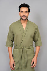 Waffle Cotton Premium Plain Style Unisex Bathrobe - Free Size