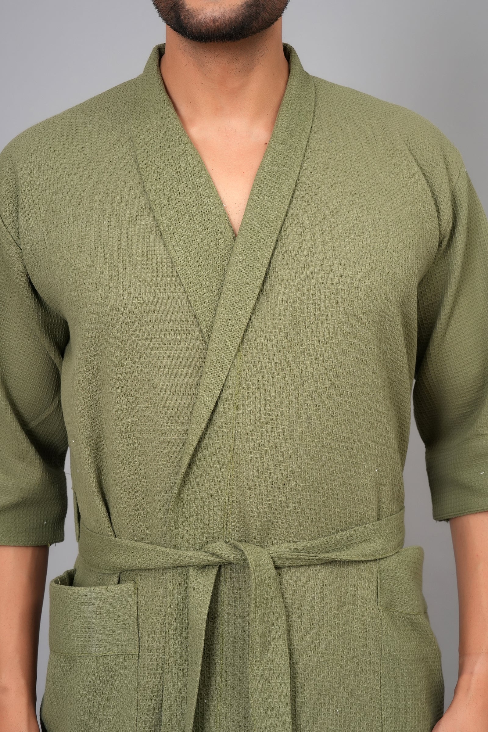 Waffle Cotton Premium Plain Style Unisex Bathrobe - Free Size