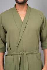 Waffle Cotton Premium Plain Style Unisex Bathrobe - Free Size