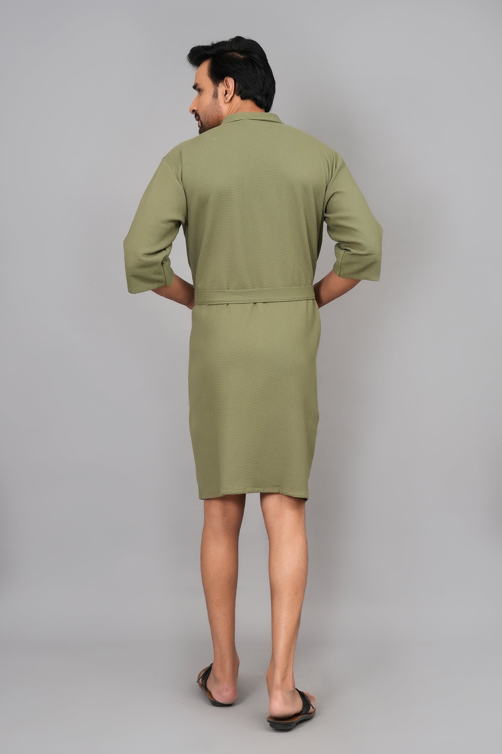 Waffle Cotton Premium Plain Style Unisex Bathrobe - Free Size