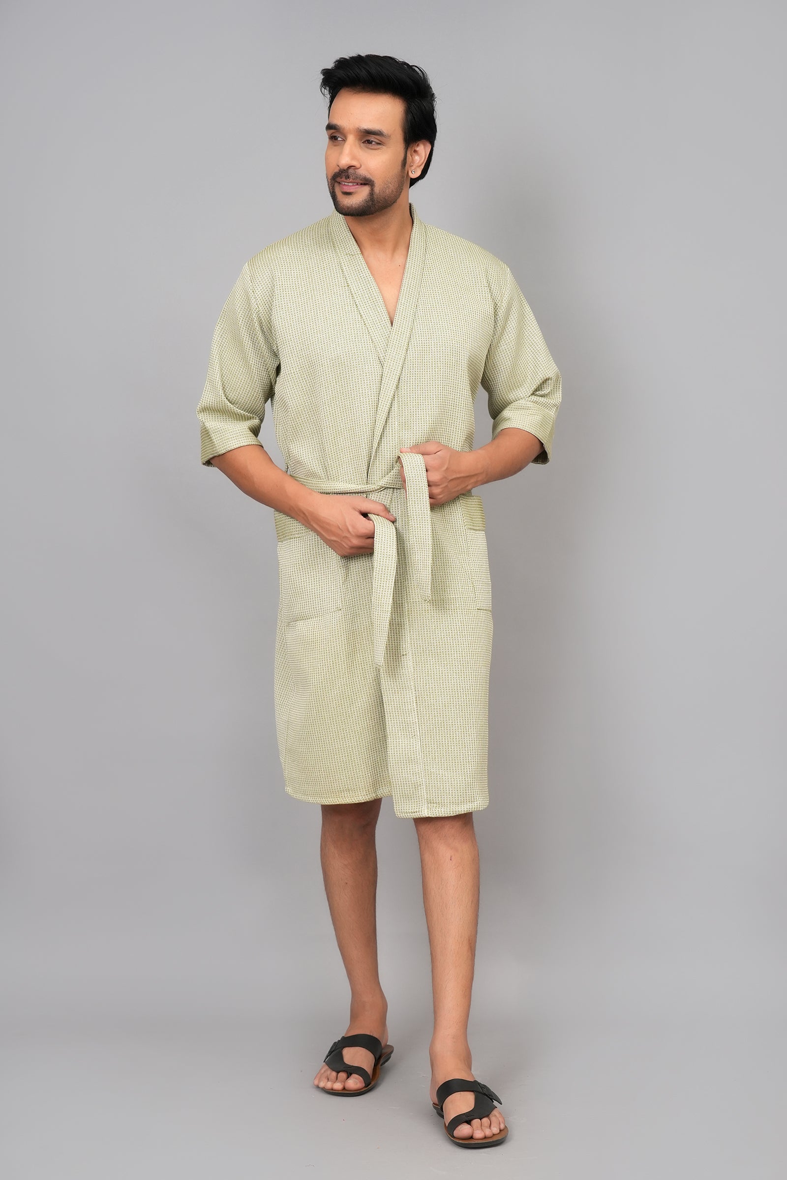 Waffle Cotton Premium Plain Style Unisex Bathrobe - Free Size