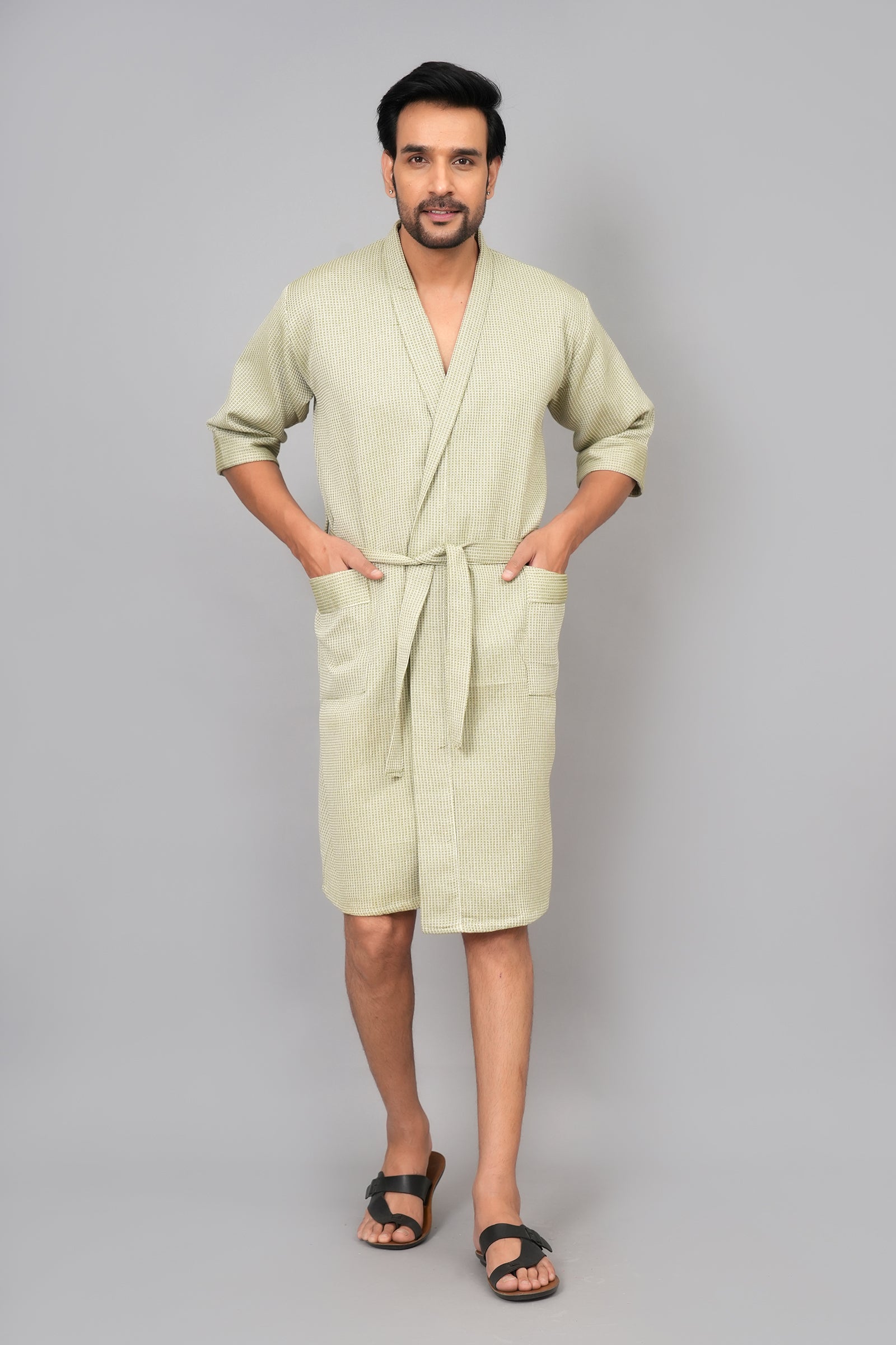 Waffle Cotton Premium Plain Style Unisex Bathrobe - Free Size