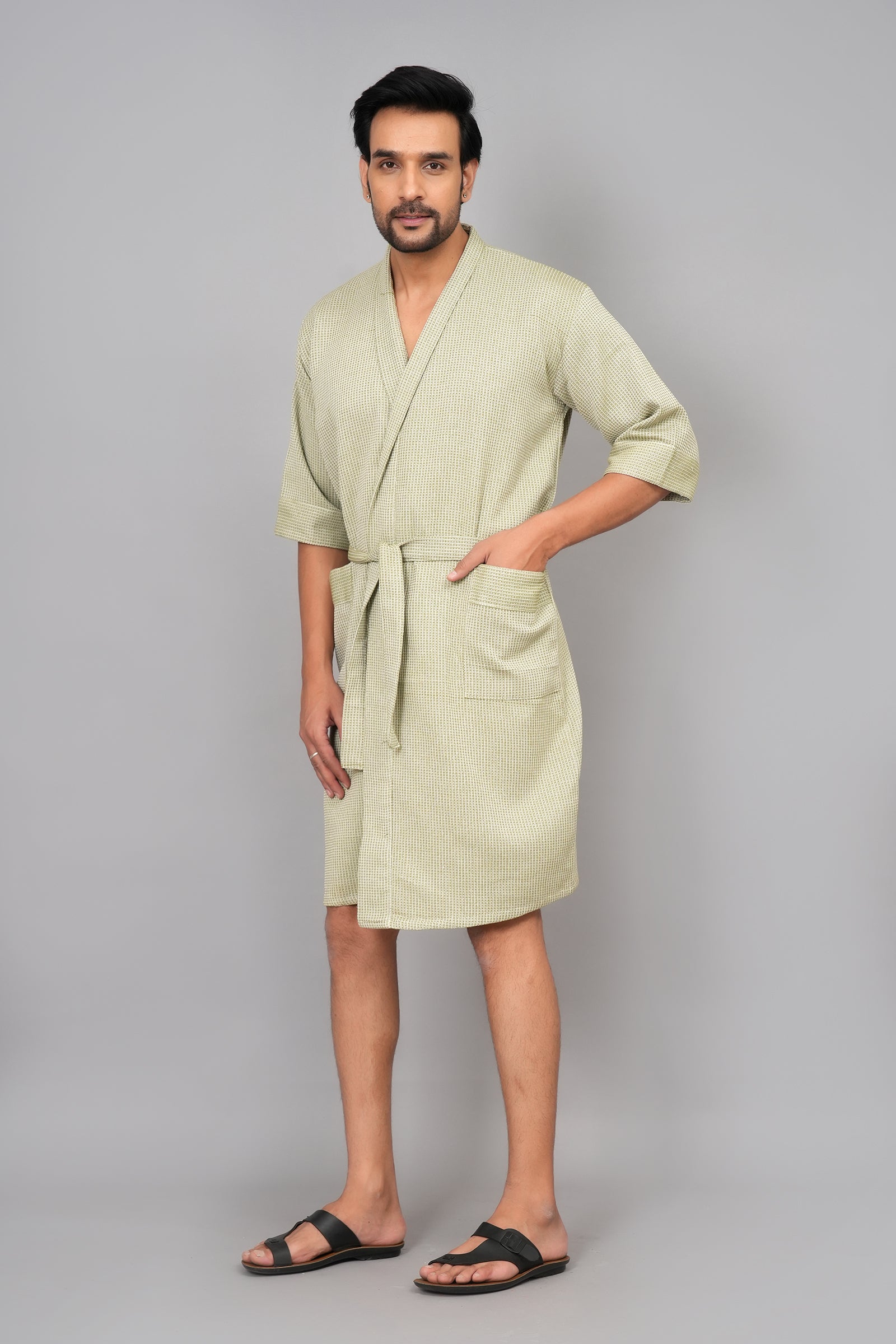 Waffle Cotton Premium Plain Style Unisex Bathrobe - Free Size