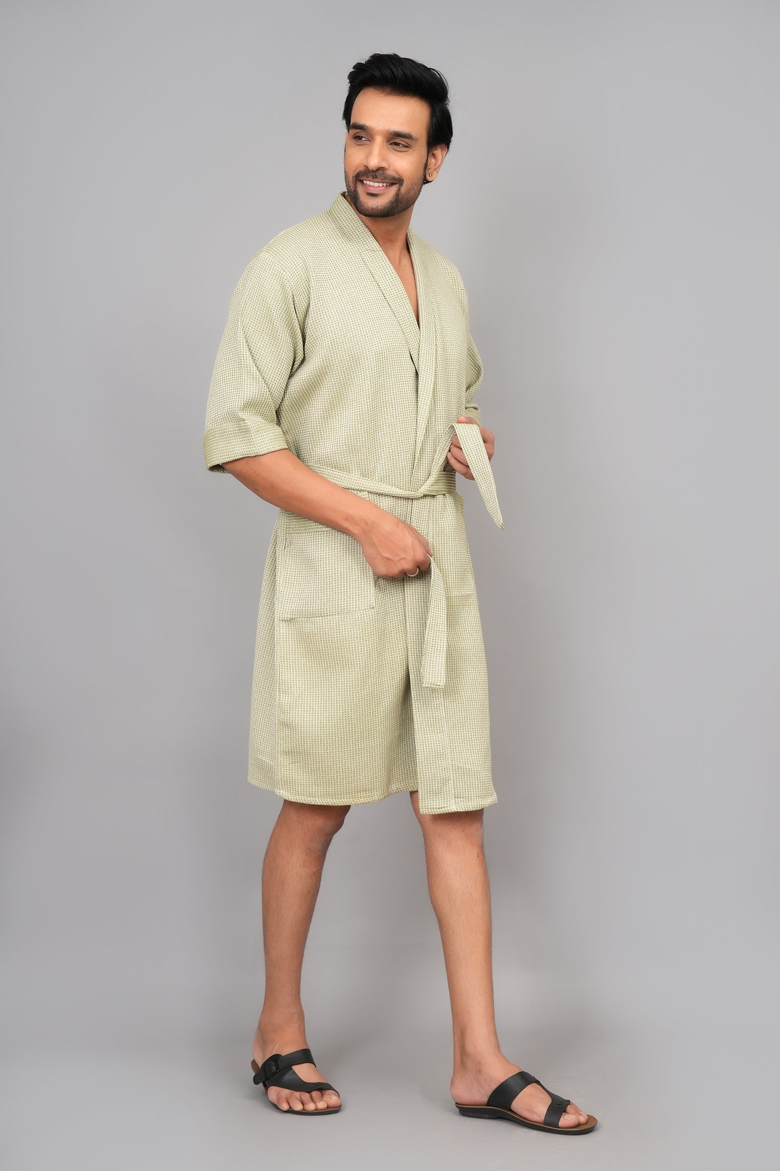 Waffle Cotton Premium Plain Style Unisex Bathrobe - Free Size