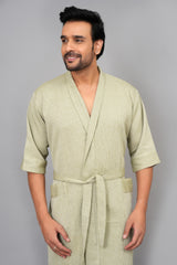 Waffle Cotton Premium Plain Style Unisex Bathrobe - Free Size