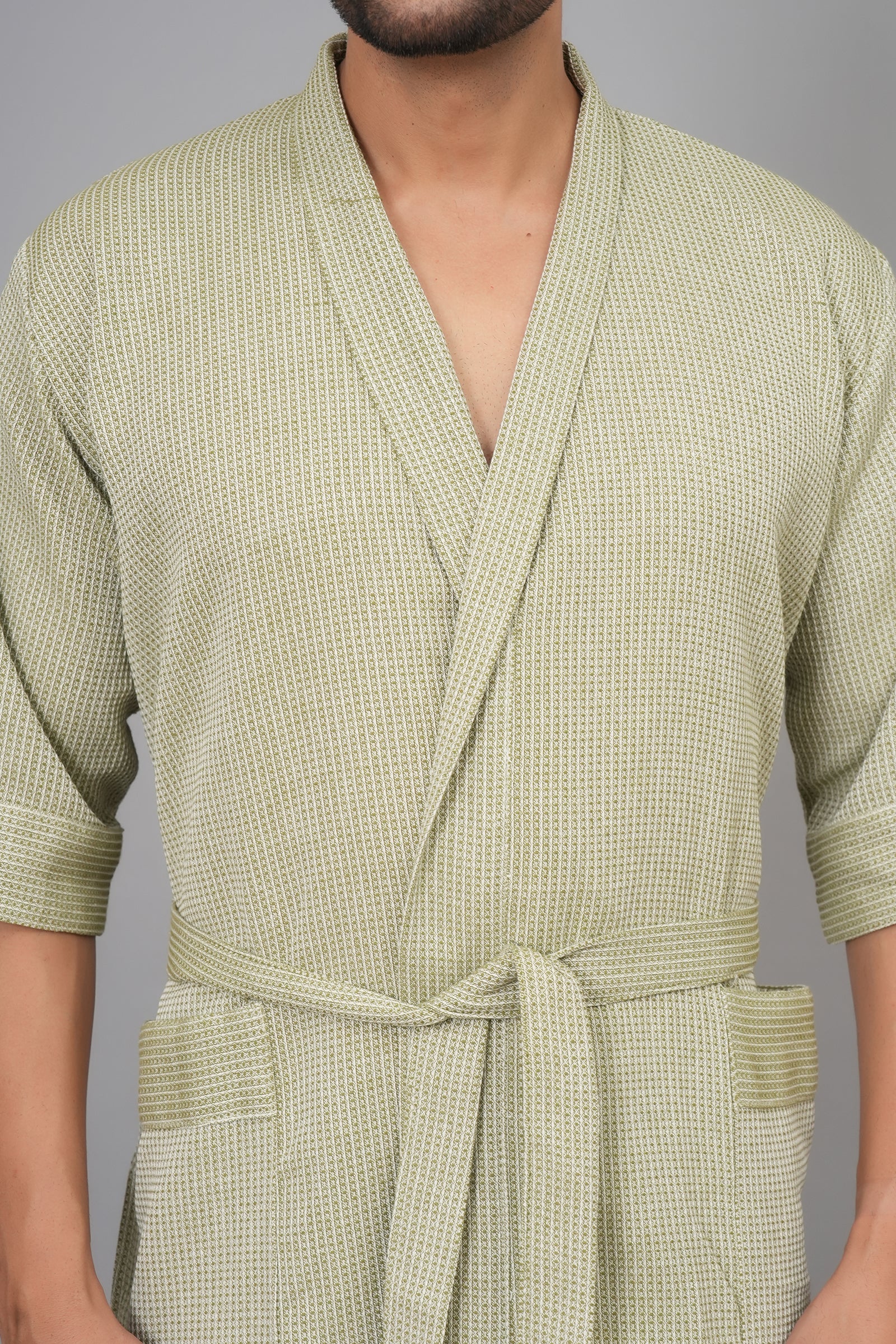 Waffle Cotton Premium Plain Style Unisex Bathrobe - Free Size