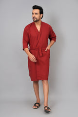 Waffle Cotton Premium Plain Style Unisex Bathrobe - Free Size