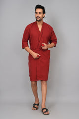 Waffle Cotton Premium Plain Style Unisex Bathrobe - Free Size