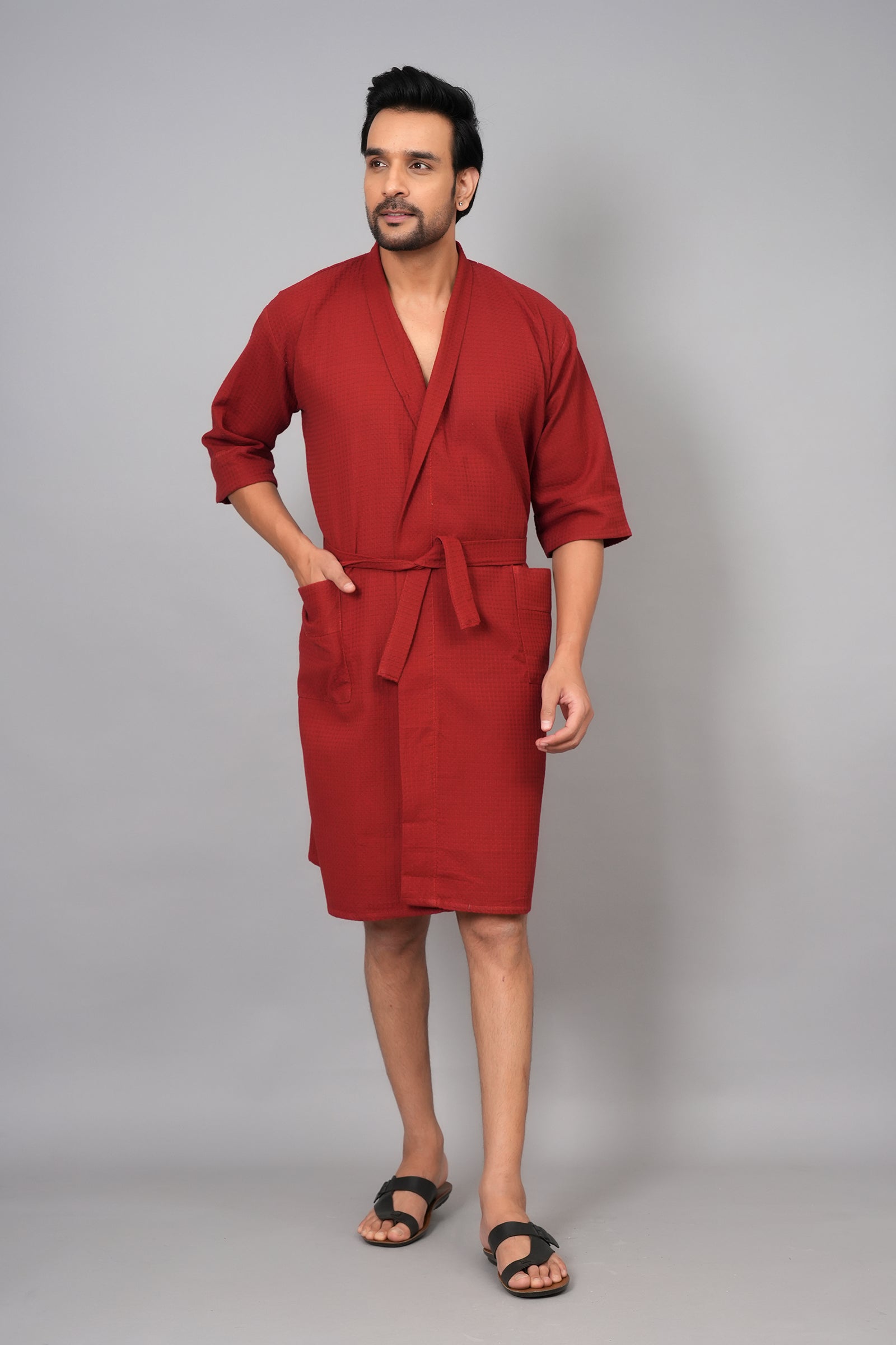 Waffle Cotton Premium Plain Style Unisex Bathrobe - Free Size