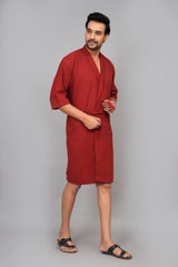 Waffle Cotton Premium Plain Style Unisex Bathrobe - Free Size