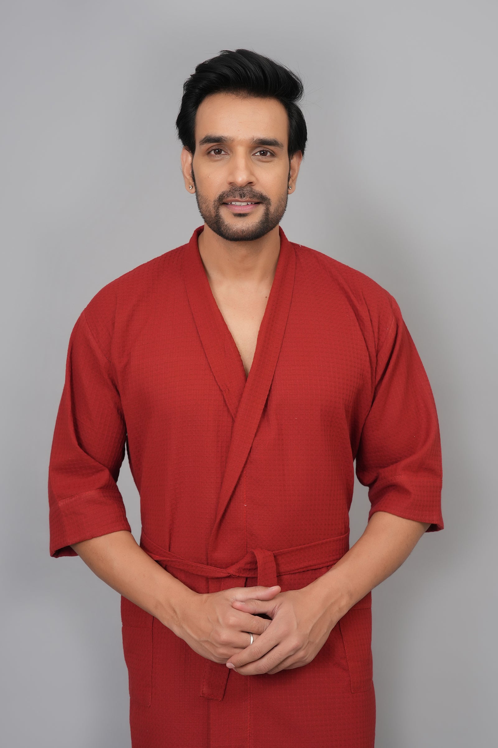 Waffle Cotton Premium Plain Style Unisex Bathrobe - Free Size