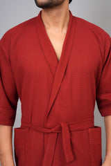 Waffle Cotton Premium Plain Style Unisex Bathrobe - Free Size