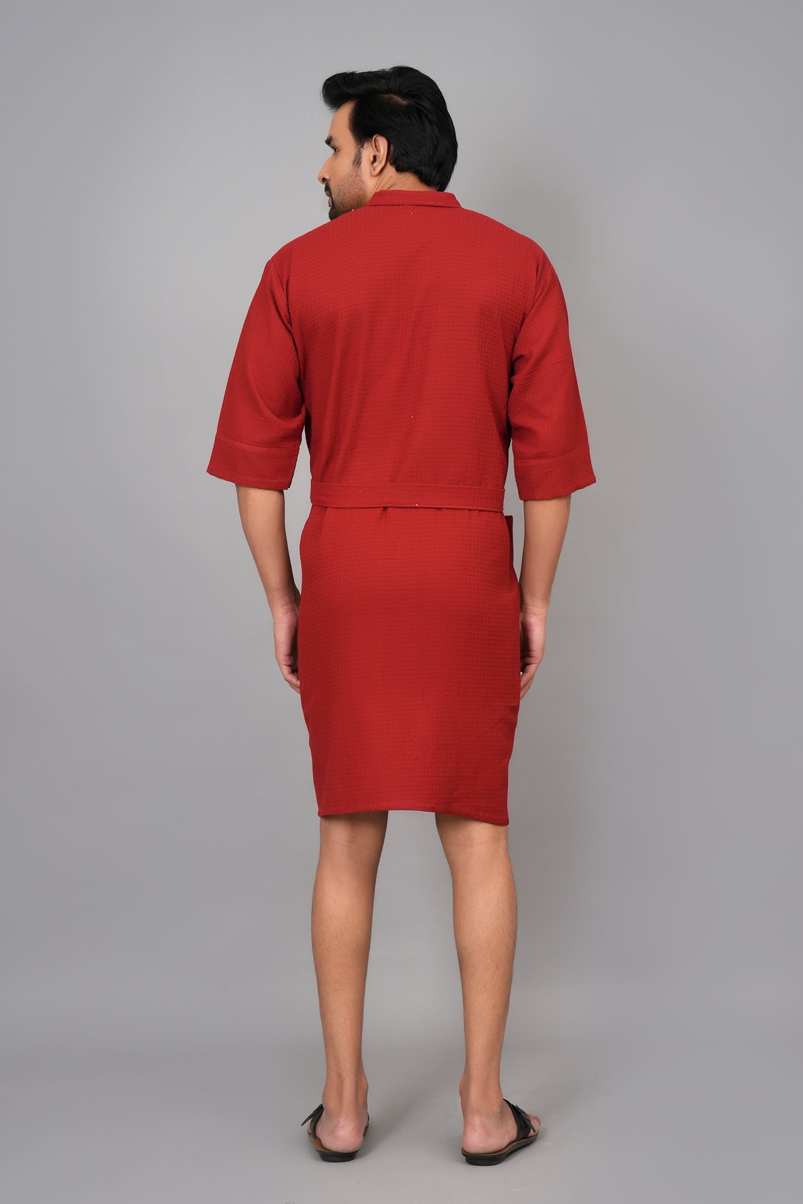 Waffle Cotton Premium Plain Style Unisex Bathrobe - Free Size