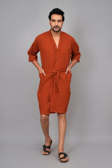 Waffle Cotton Premium Plain Style Unisex Bathrobe - Free Size