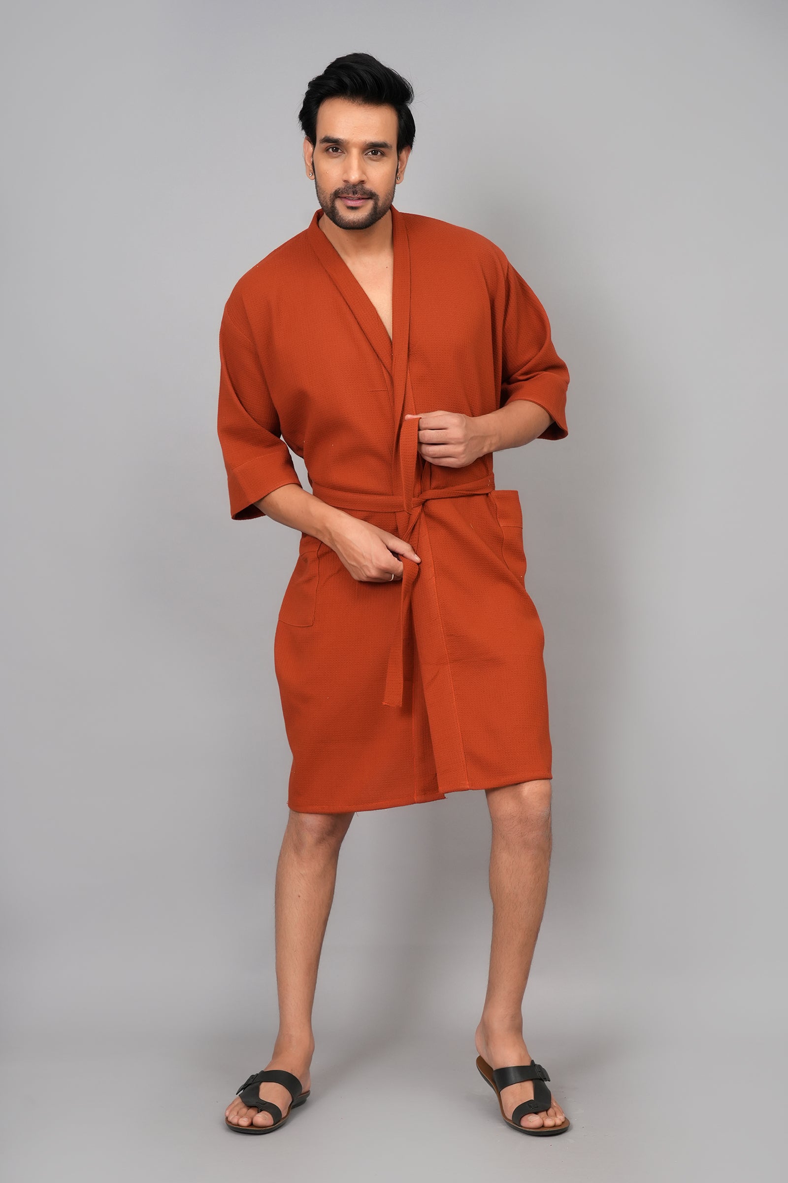 Waffle Cotton Premium Plain Style Unisex Bathrobe - Free Size