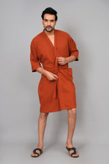 Waffle Cotton Premium Plain Style Unisex Bathrobe - Free Size