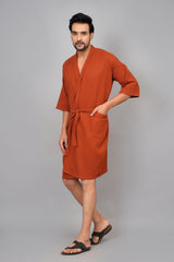 Waffle Cotton Premium Plain Style Unisex Bathrobe - Free Size