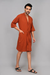 Waffle Cotton Premium Plain Style Unisex Bathrobe - Free Size