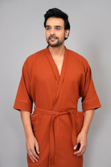 Waffle Cotton Premium Plain Style Unisex Bathrobe - Free Size