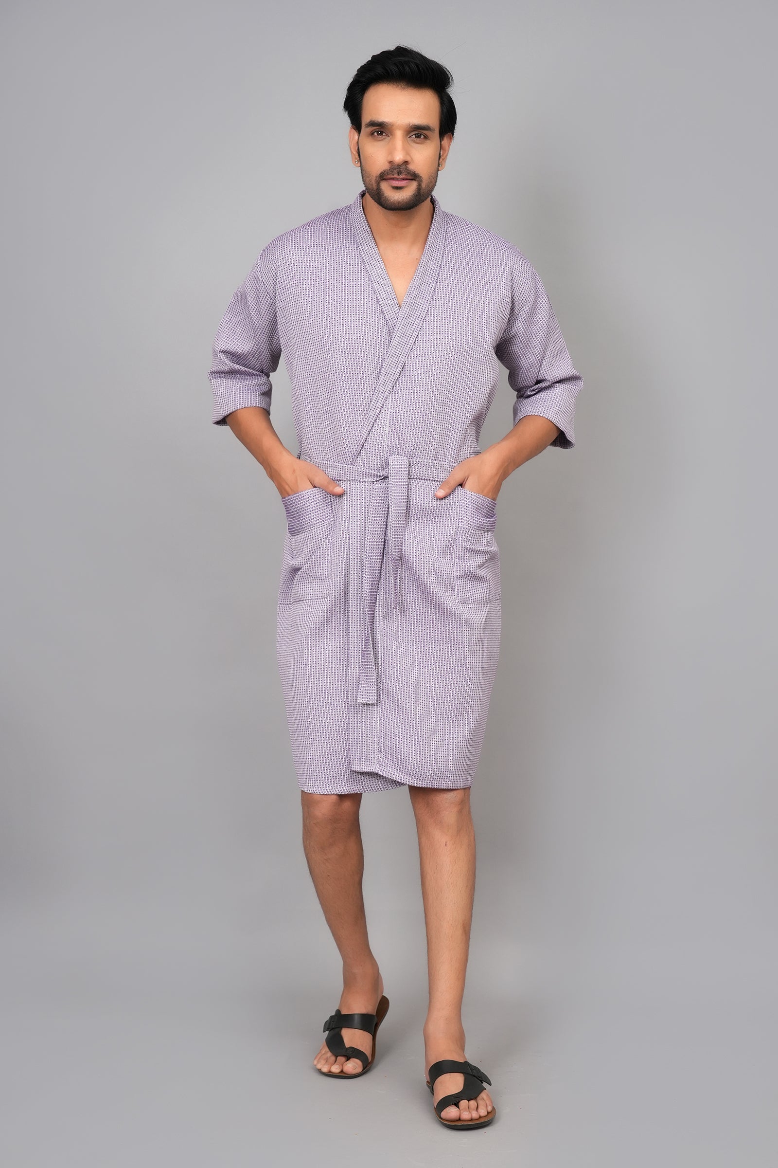 Waffle Cotton Premium Plain Style Unisex Bathrobe - Free Size