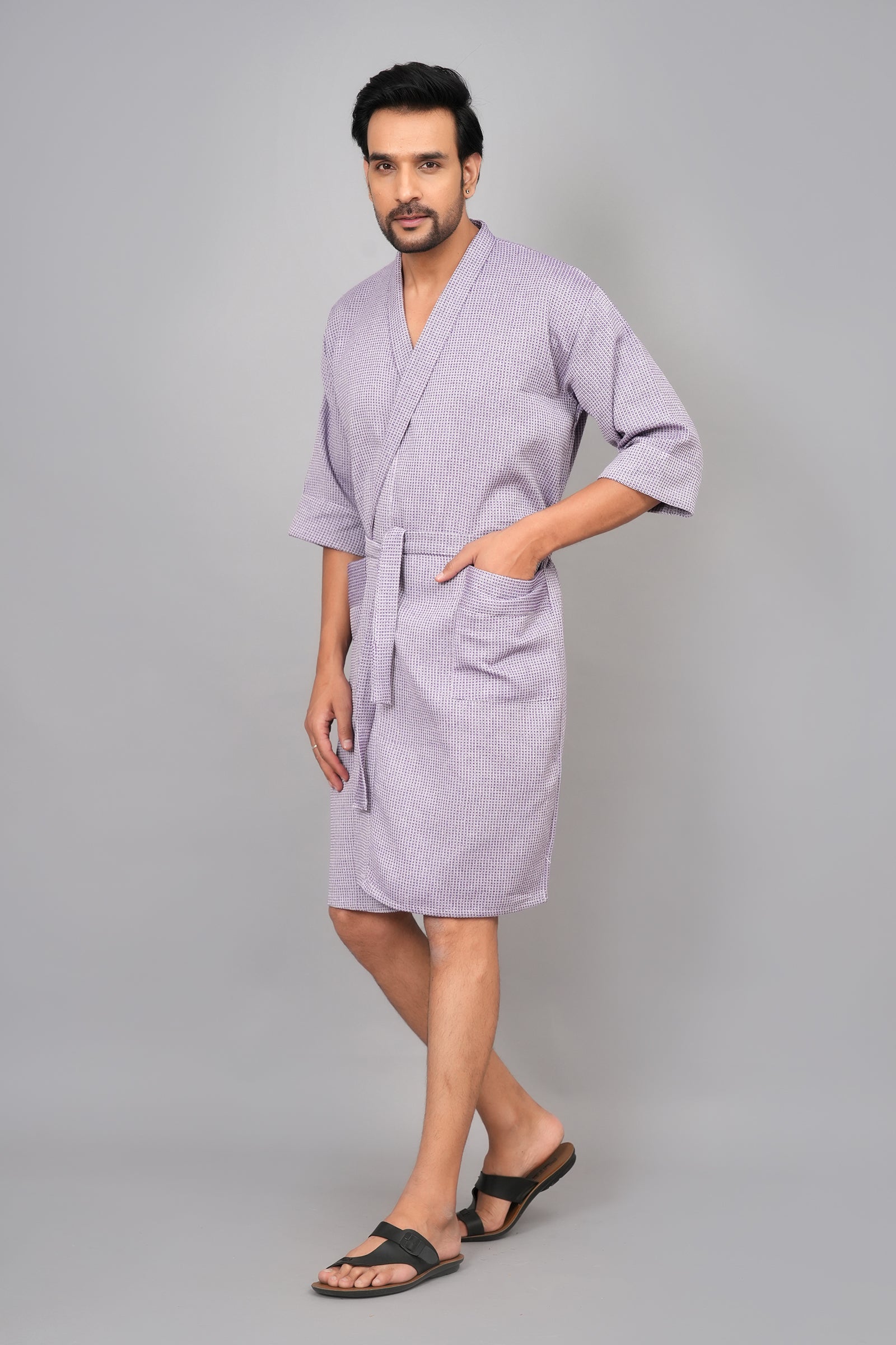 Waffle Cotton Premium Plain Style Unisex Bathrobe - Free Size