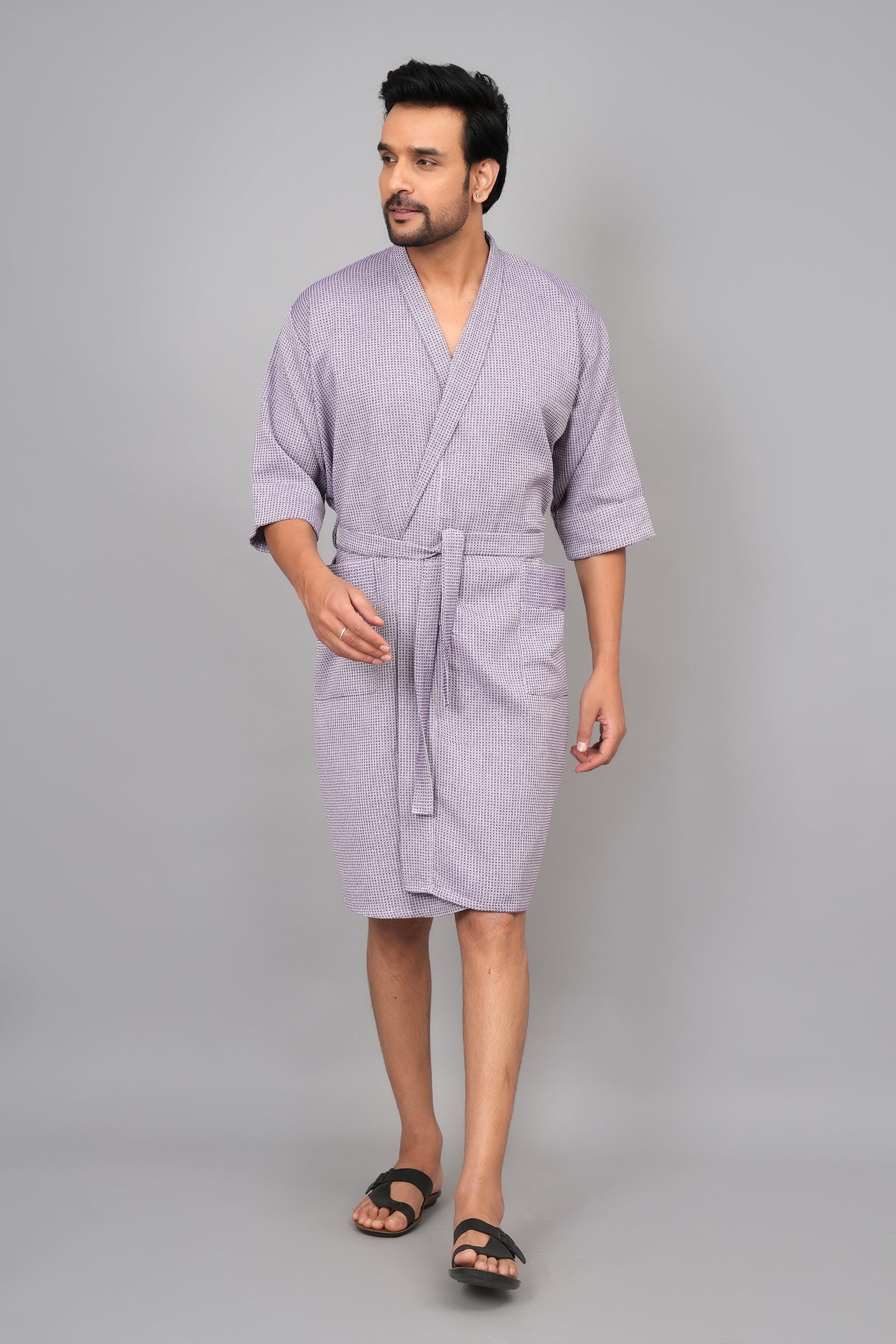 Waffle Cotton Premium Plain Style Unisex Bathrobe - Free Size