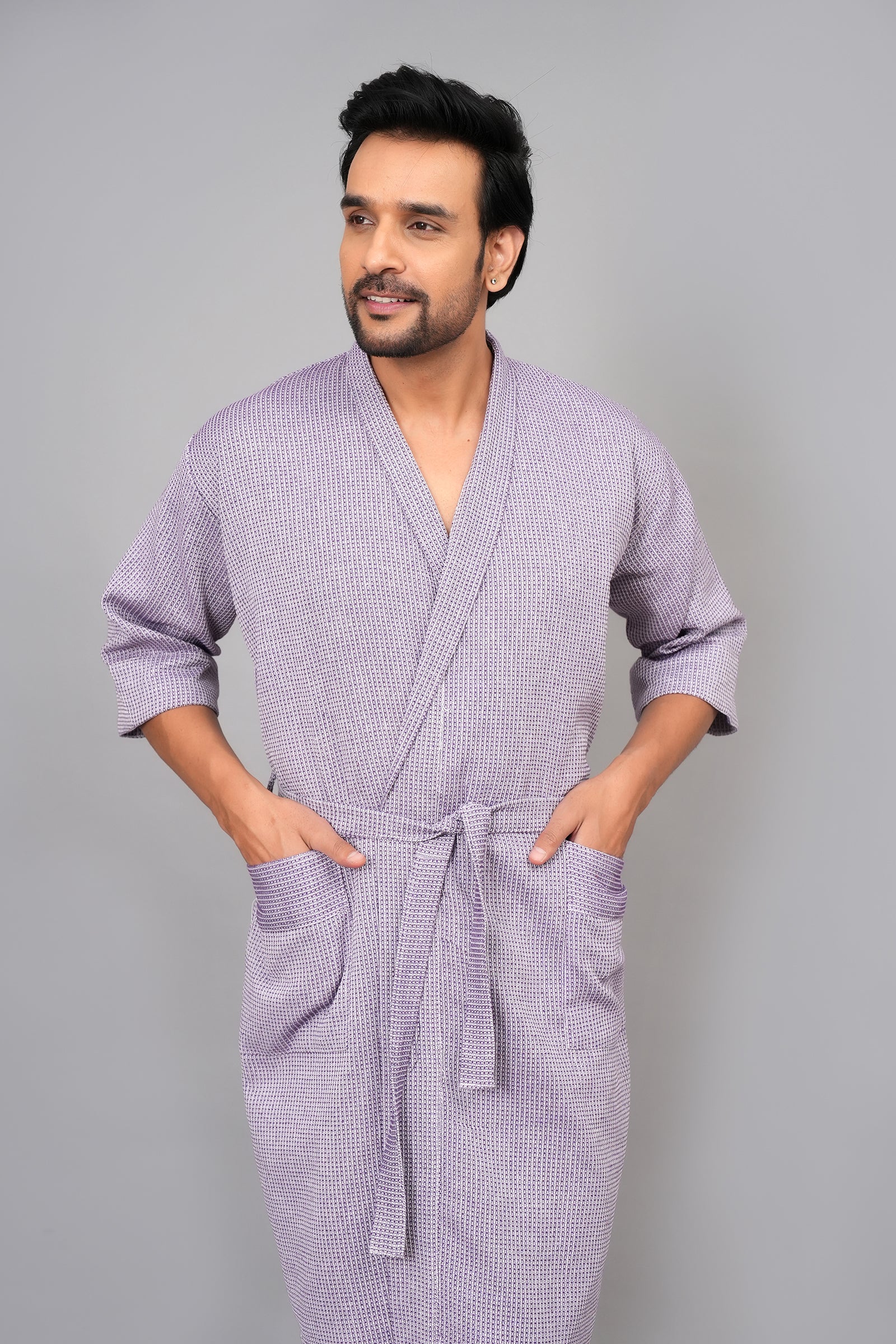 Waffle Cotton Premium Plain Style Unisex Bathrobe - Free Size