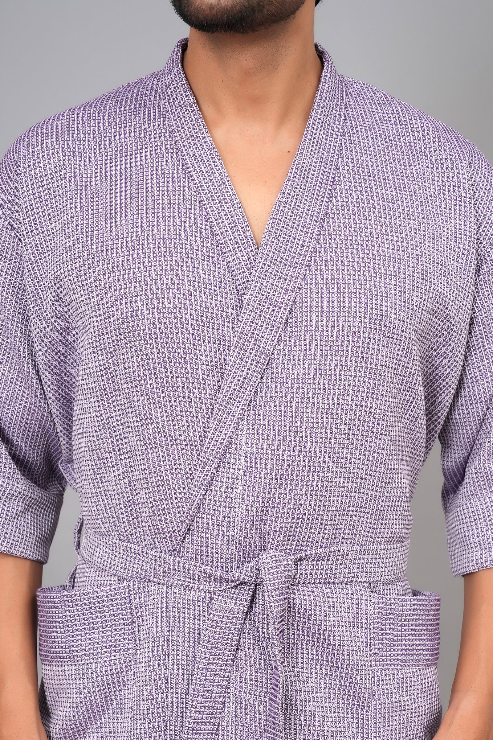 Waffle Cotton Premium Plain Style Unisex Bathrobe - Free Size
