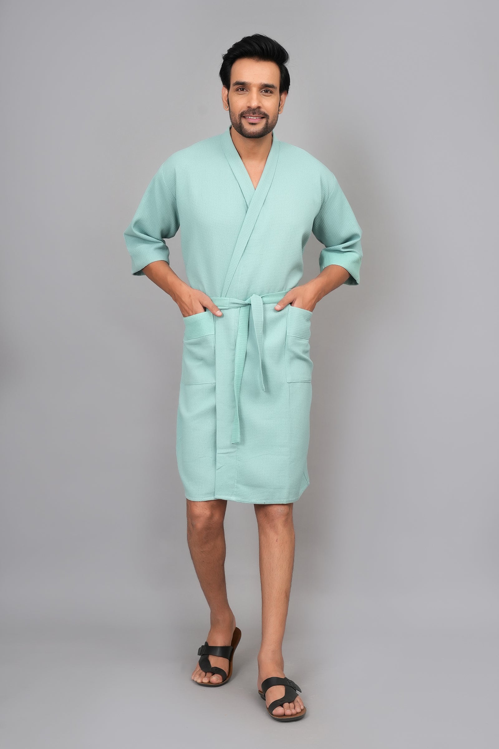 Waffle Cotton Premium Plain Style Unisex Bathrobe - Free Size