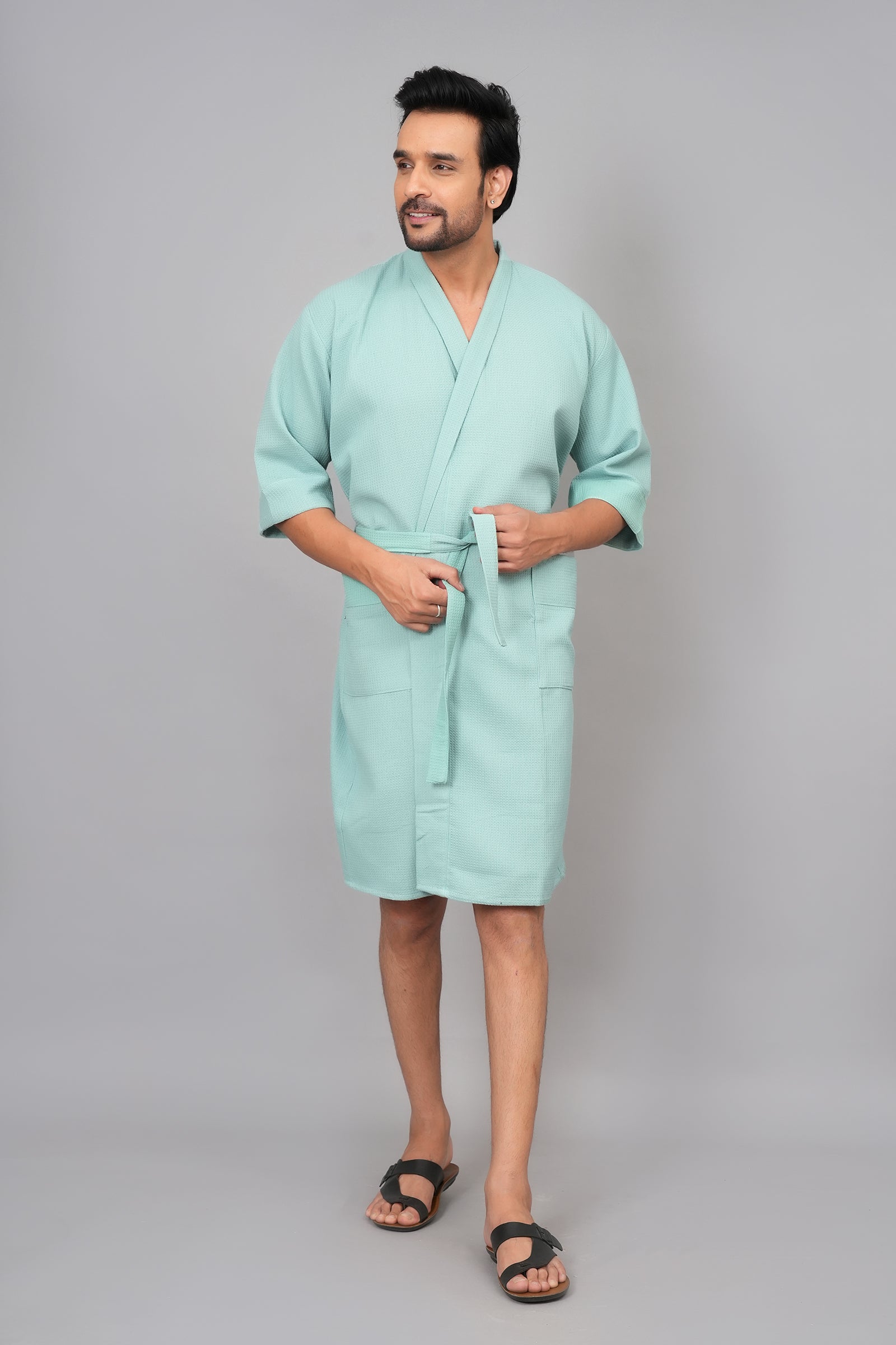Waffle Cotton Premium Plain Style Unisex Bathrobe - Free Size