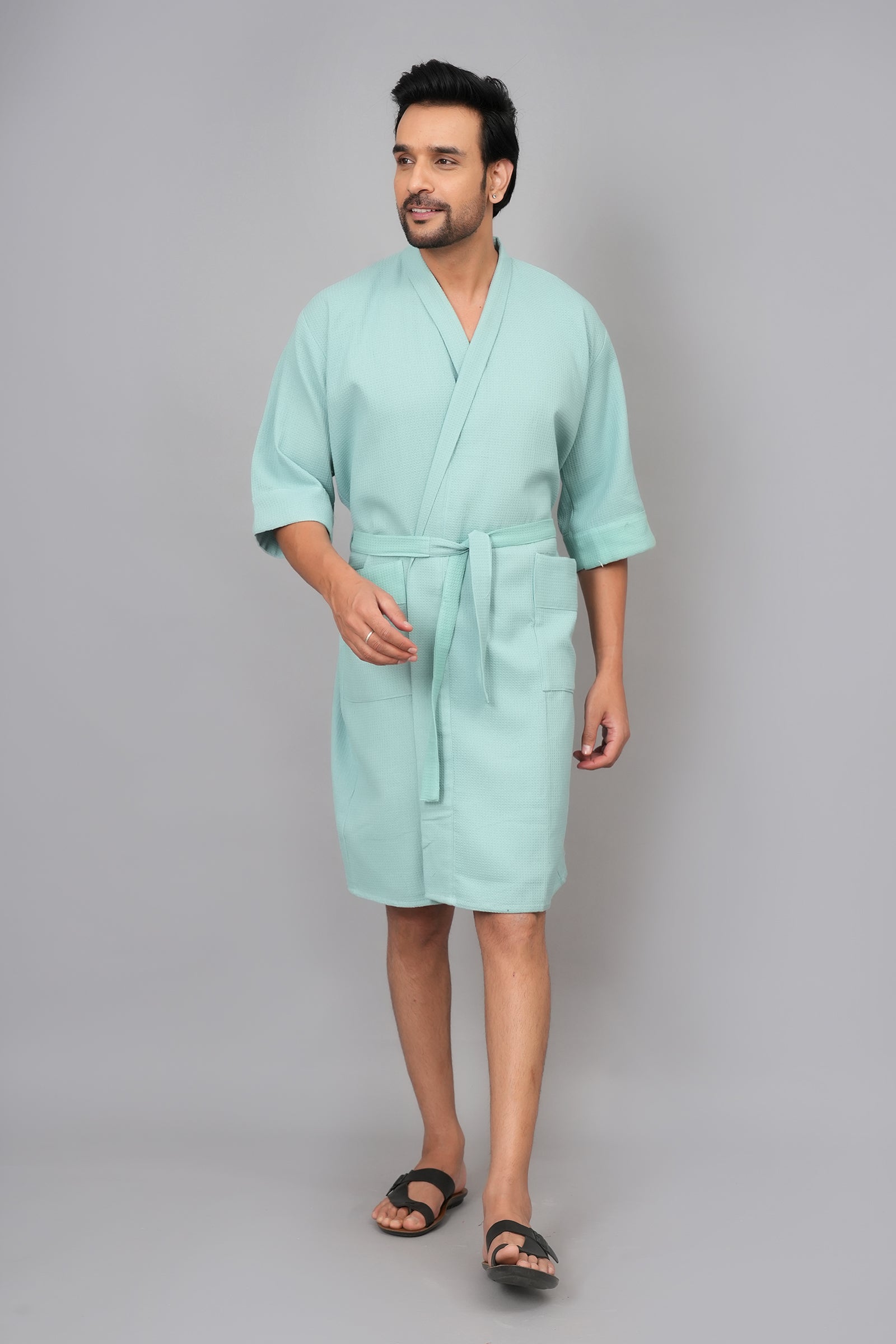 Waffle Cotton Premium Plain Style Unisex Bathrobe - Free Size