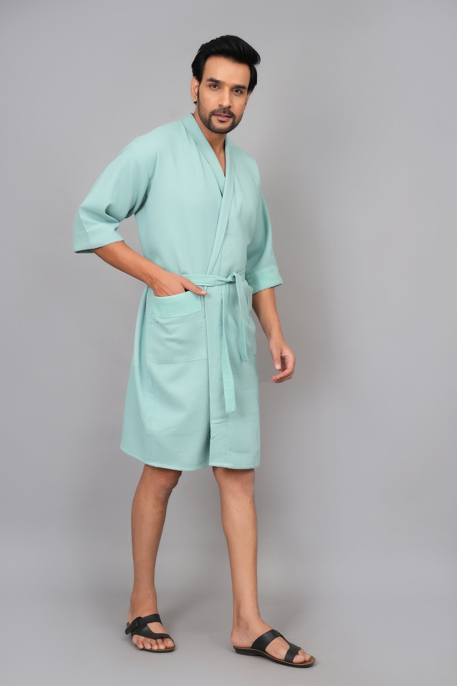 Waffle Cotton Premium Plain Style Unisex Bathrobe - Free Size