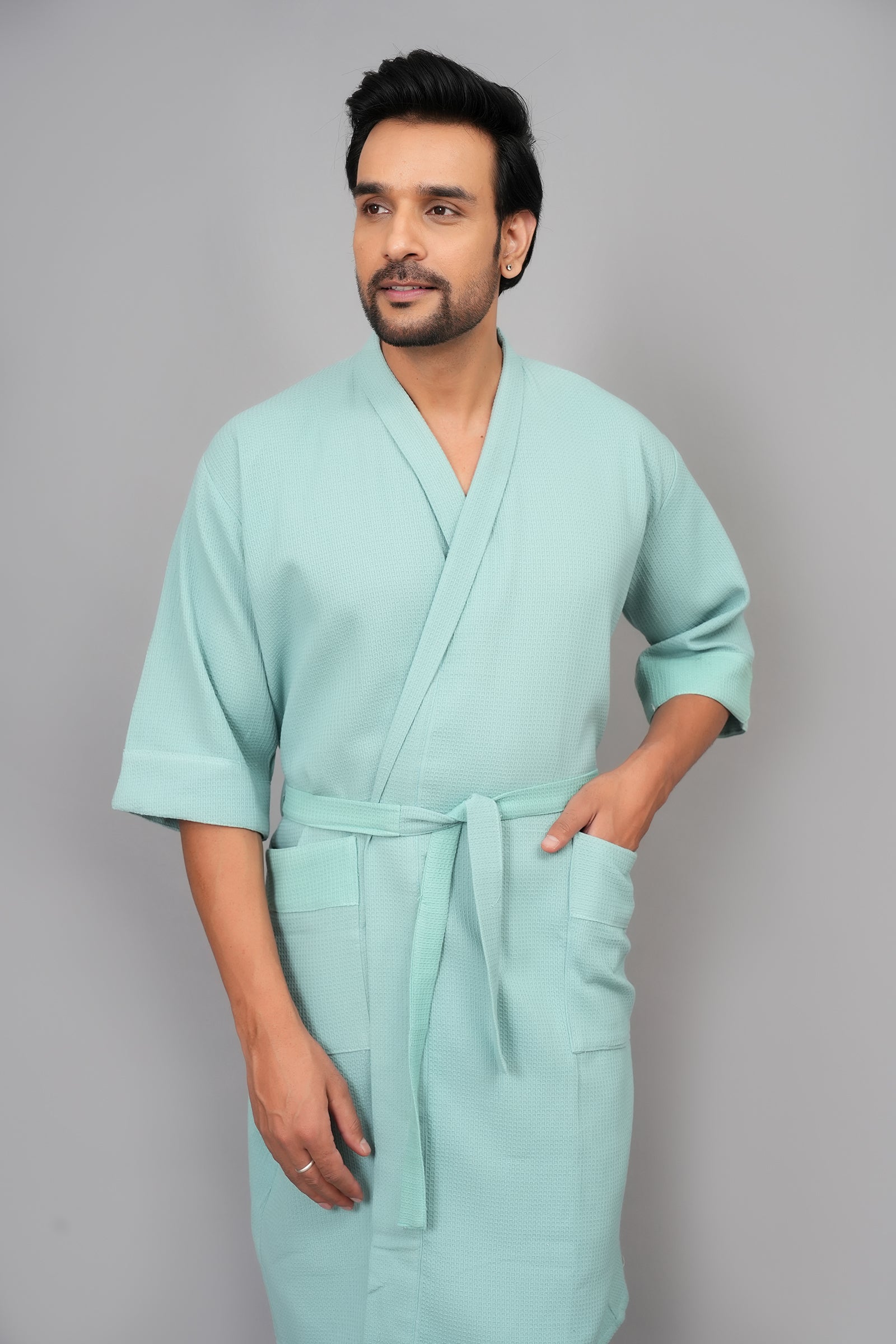 Waffle Cotton Premium Plain Style Unisex Bathrobe - Free Size