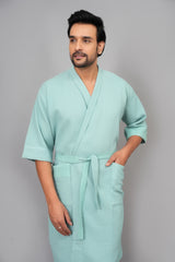 Waffle Cotton Premium Plain Style Unisex Bathrobe - Free Size