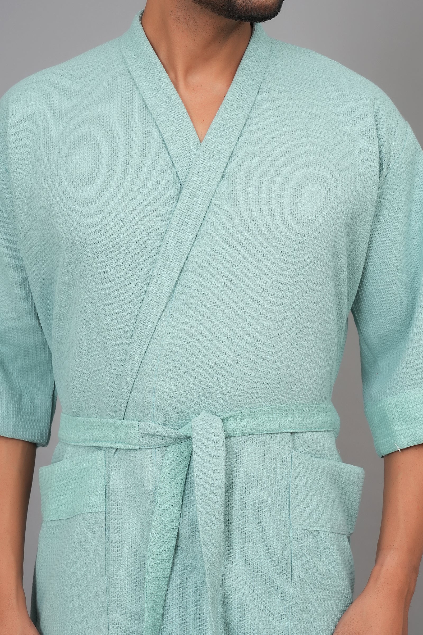 Waffle Cotton Premium Plain Style Unisex Bathrobe - Free Size