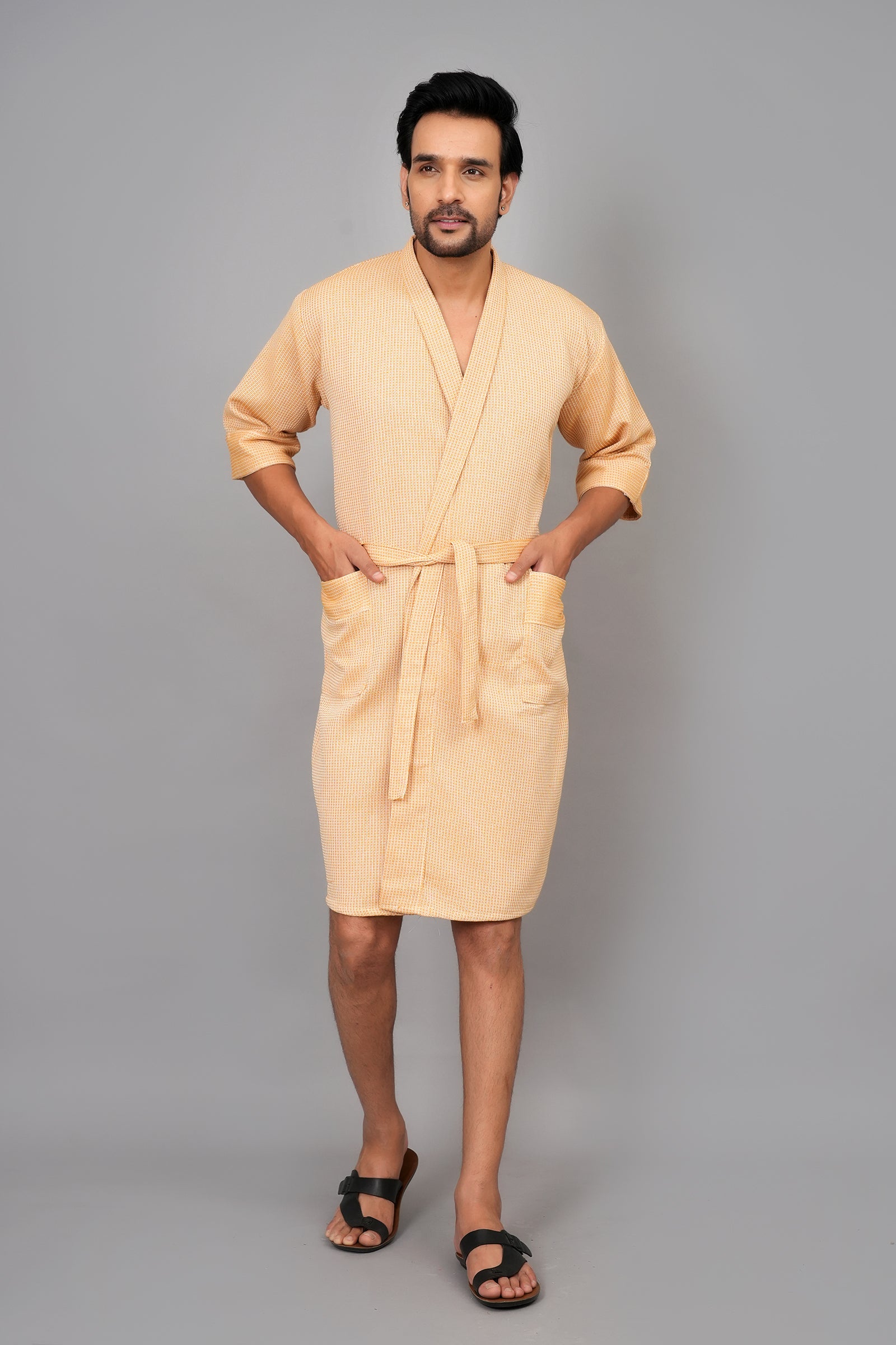 Waffle Cotton Premium Plain Style Unisex Bathrobe - Free Size