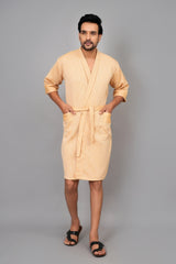 Waffle Cotton Premium Plain Style Unisex Bathrobe - Free Size