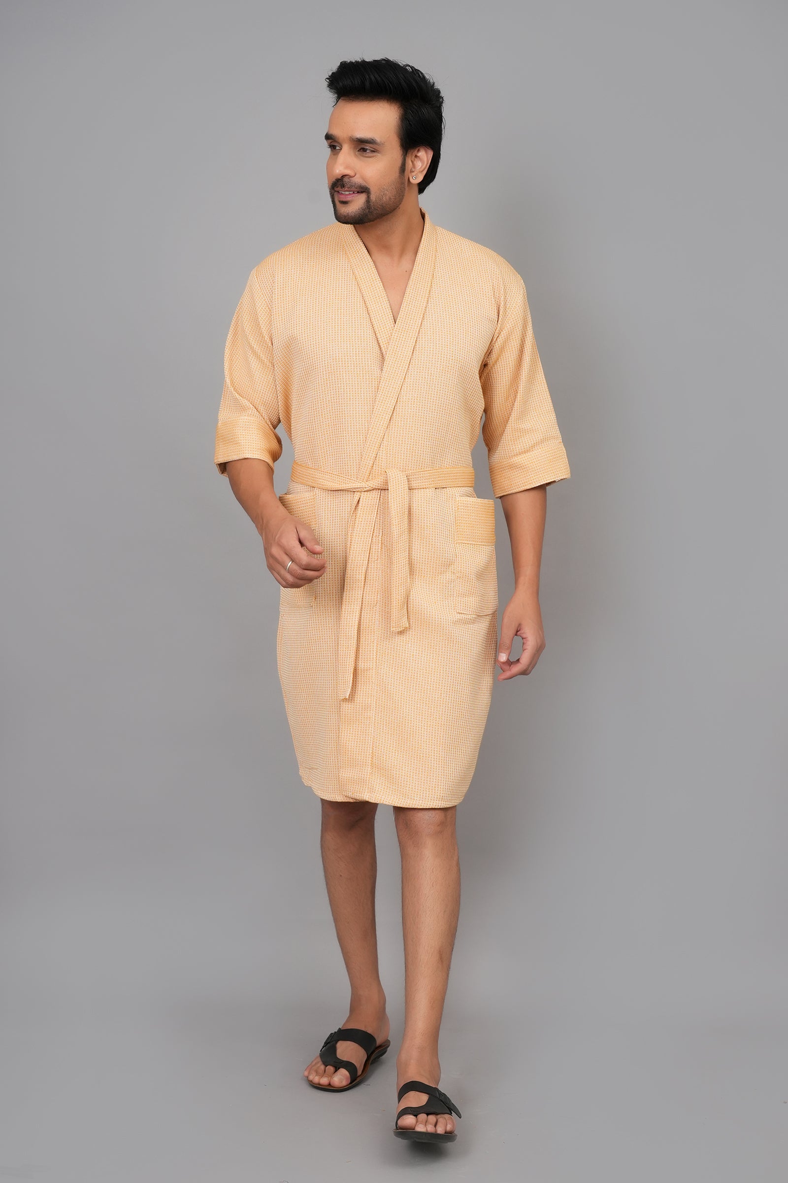 Waffle Cotton Premium Plain Style Unisex Bathrobe - Free Size