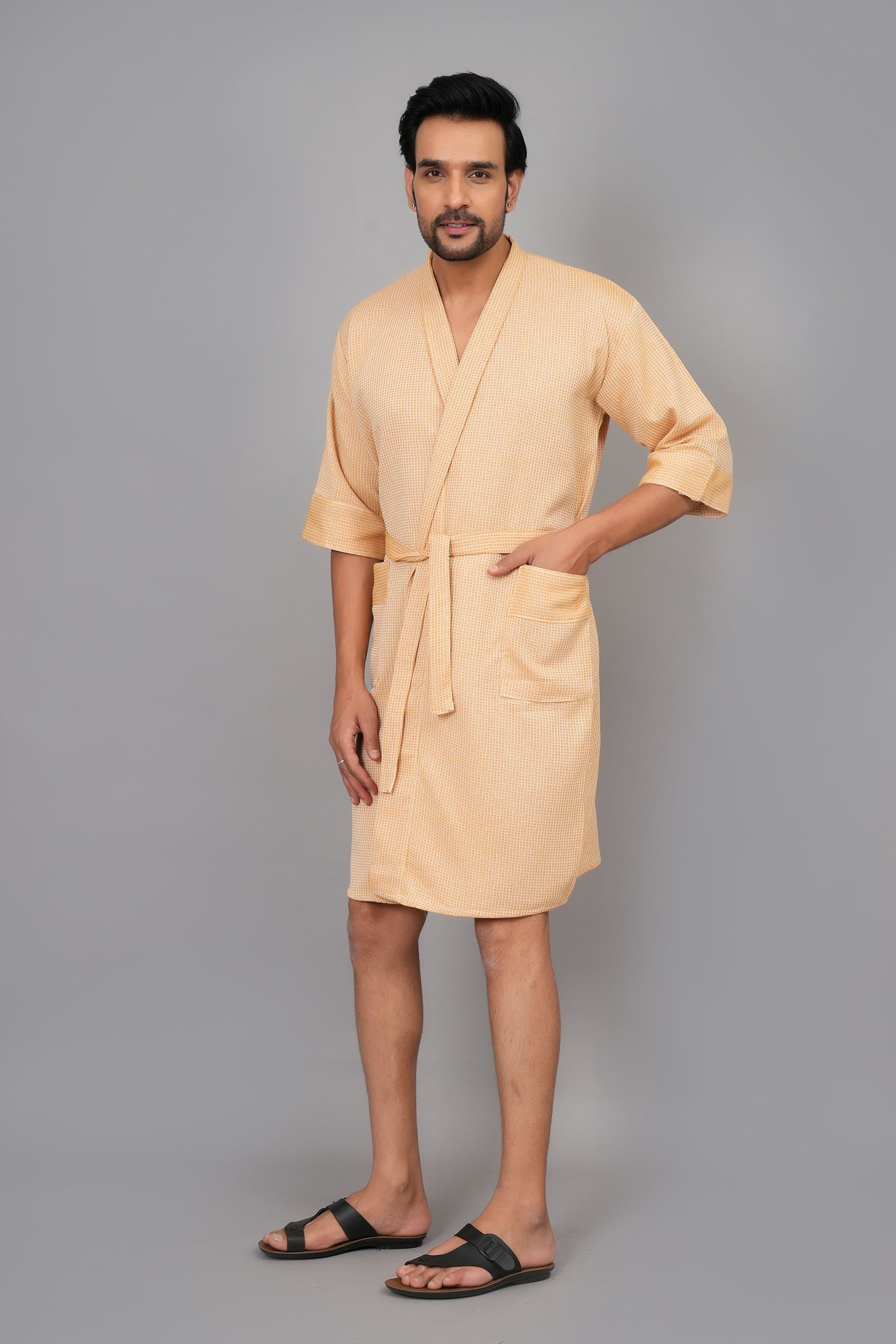 Waffle Cotton Premium Plain Style Unisex Bathrobe - Free Size